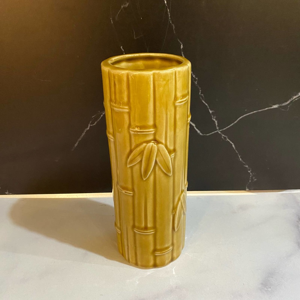 Bamboo vase vintage marked Orchids of Hawaii made in Japan